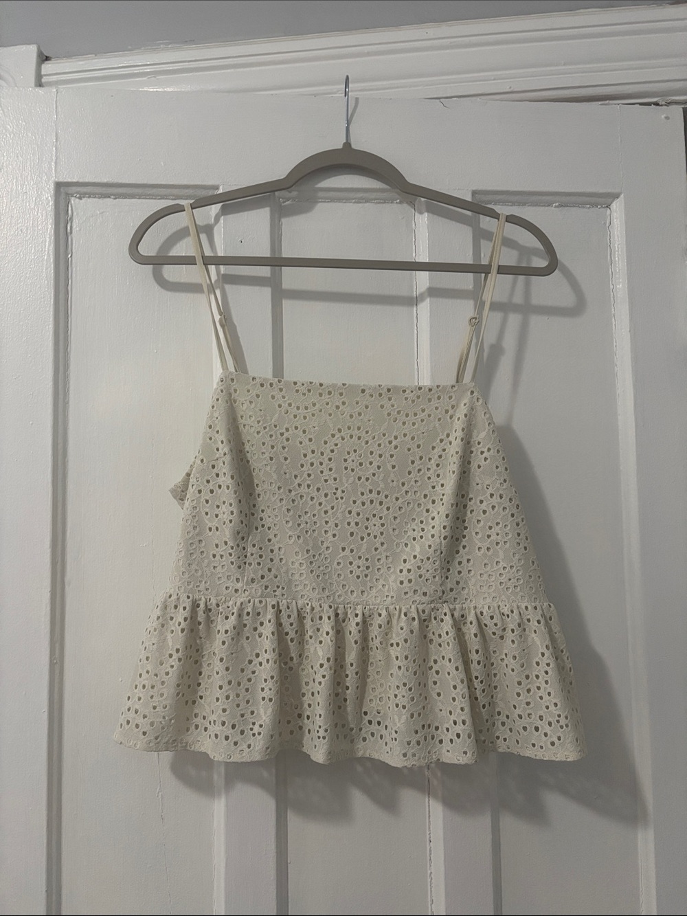 a new day Cream Eyelet Peplum Camisole